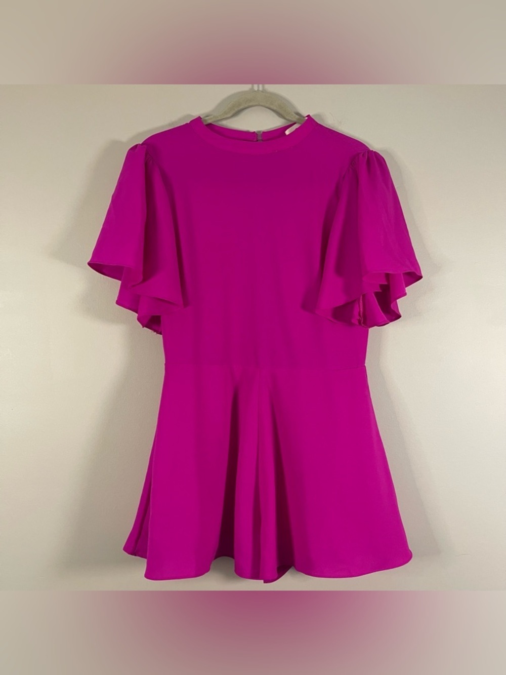 The Impeccable Pig Women's Fuchsia Flutter Sleeve Fit-and-Flare Romper